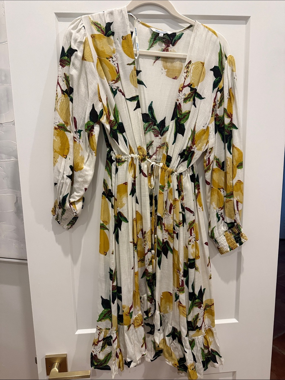 Women's Yellow Lemon Print V-Neck Dress